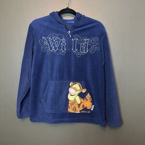 Vintage Tiger Wild Fleece Hood Quarter Zip Blue S Small‎ Disney